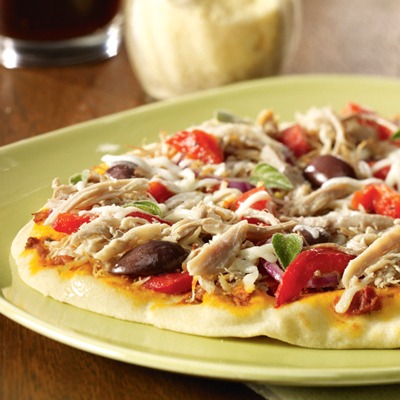 Mediterranean pork flatbread on a plate