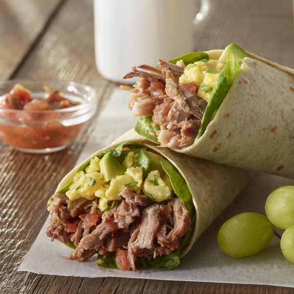 natural pot roast breakfast burrito with grapes