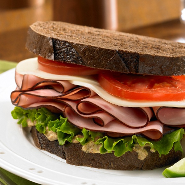 Black forest ham and cheese sandwich close-up