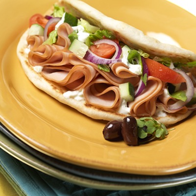 Mediterranean turkey pita sandwich