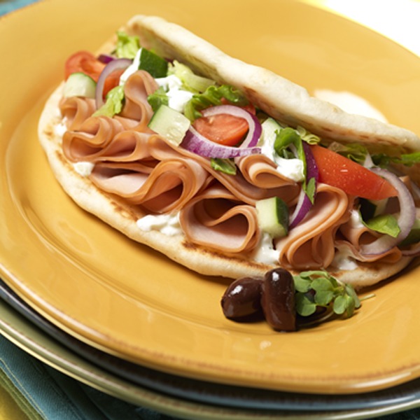 Mediterranean turkey pita sandwich