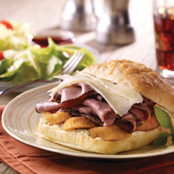 Prime rib and asiago sandwich