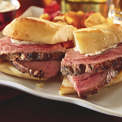 Prime rib melt on a plate