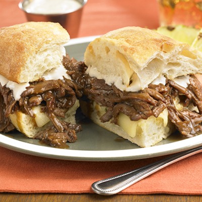 Pot roast beef and horseradish sandwich