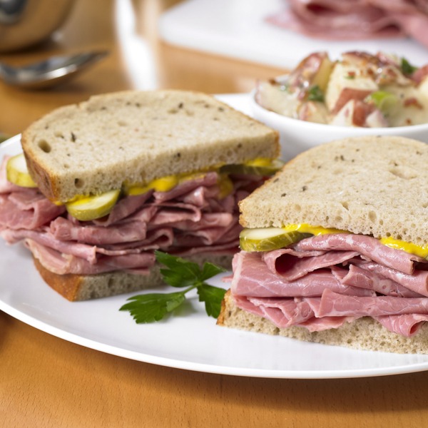 Classic corned beef sandwich on a plate