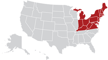 Map of the United States with Northeast region highlighted