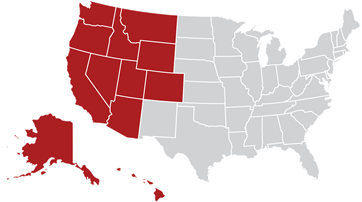 Map of the United States with West region highlighted