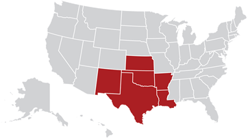 Map of the United States with South region highlighted