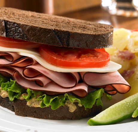 Black forest ham and cheese sandwich close-up