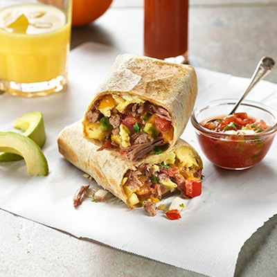 Pulled beef breakfast burrito