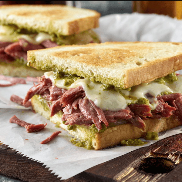 Corned beef pesto grilled cheese