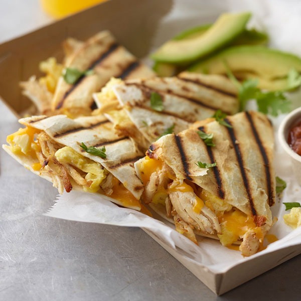 Pulled chicken breakfast quesadilla