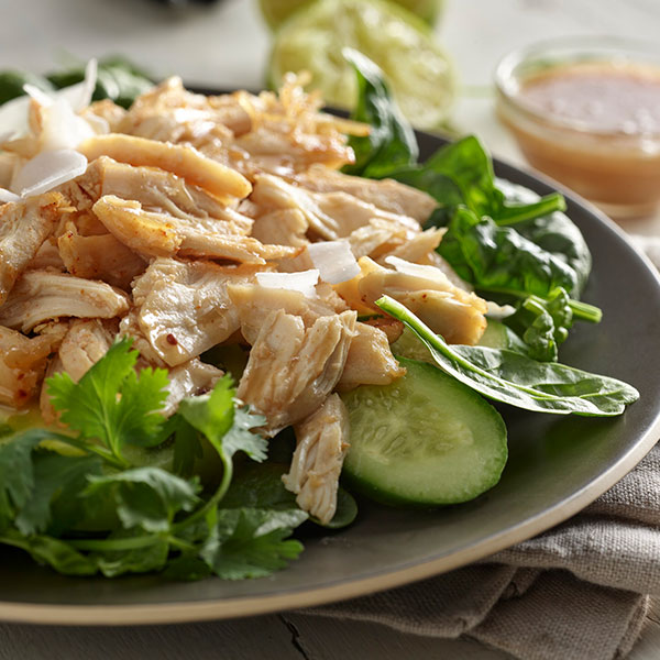 Pulled chicken salad on a plate