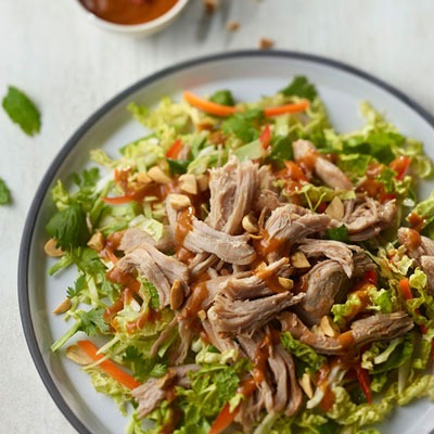 Pulled turkey salad on a plate